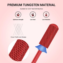 MelodySusie Safety Nail Drill Bits, 3/32'' Smooth Round Top Small Barrel Carbide Bits, Fast Remove Acrylic or Hard Gel for Manicure Pedicure Salon Professional or Beginner, Red, Medium