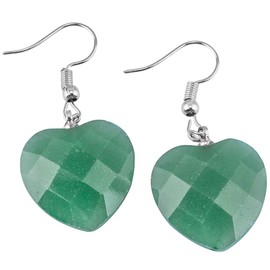 Nupuyai Love Heart Crystal Stone Drop Dangle Earrings for Women, Green Aventurine