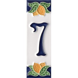 Italian Ceramic Numbers & Letters Tiles - Lemon Design, Size: 10cm x 3.5cm, 3 to 6 Tile Frames (Number 7)