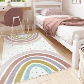 STARUIA Washable Rainbow Rug for Girls Bedroom, Boho Classroom Rug Small 3x5 Area Rugs for Kids Room, Soft Kids Carpet Non-Slip Nursery Rugs for Playroom Tent Baby Dorm