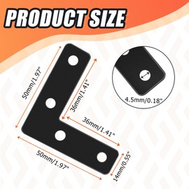Litoexpe 20 Pcs L Shape Flat Mending Plates 50mm x 50mm (2" x 2"), Stainless Steel L Brackets with Screw, Right Angle Bracket for Wood Matte, Black