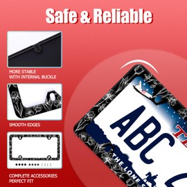 Black White Wildflowers License Plate Frame Beautiful Floral Flowers License Plate Frames Funny Auto Accessory Stainless Steel Flower License Plate Decoration for Women 12 x 6 Inch