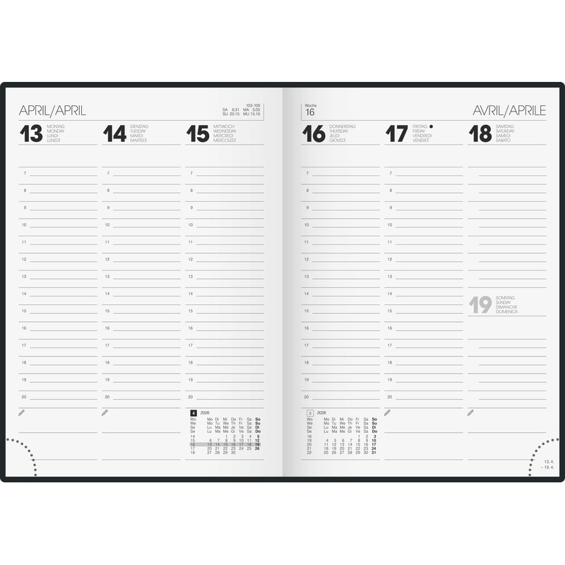 BRUNNEN Buchkalender Mod. 796 2026 | A5, Kunststoff, grau