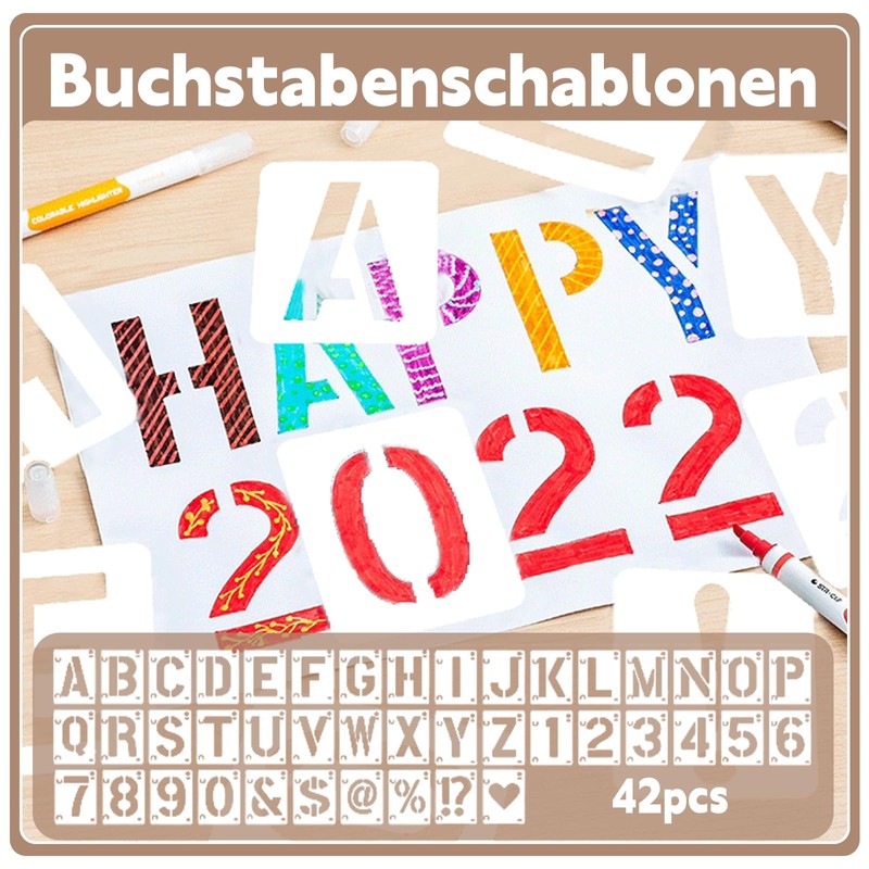 Diffaxy Letter and Number Stencils, Pack of 42 Reusable Stencils
