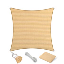 Eden's Decor Square 15' x 15' Beige Sun Shade Sail Canopy UV Block for Backyard Porch Pergola Lawn Garden Carport