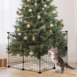 Yalikop Yalikop 16 Pieces Christmas Tree Fences, Height 24 Inch Metal Christmas Tree Fence Barrier for Pets Dog Cat Xmas Black Gate for Holiday Office Home Decorations