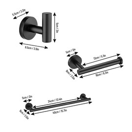 4 Pieces Bathroom Hardware Accessories Set Towel Bar Robe Hooks Toilet Paper Holder 304 Stainless Steel Wall Mounted Towel Holder Black