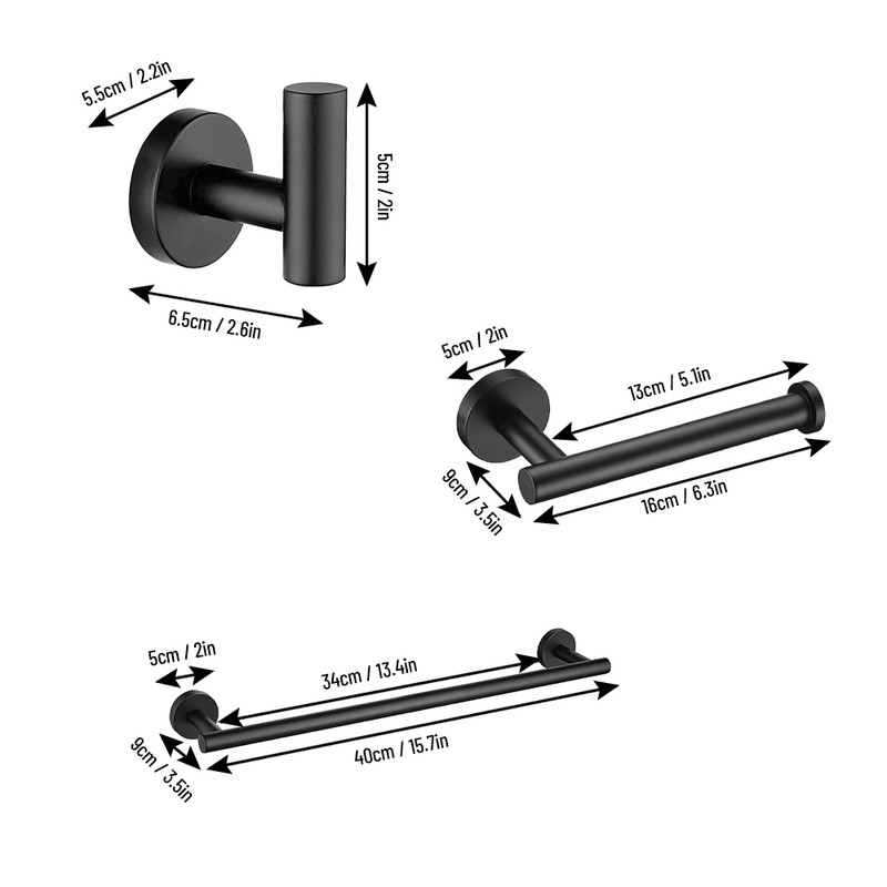 4 Pieces Bathroom Hardware Accessories Set Towel Bar Robe Hooks