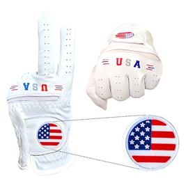 American Flag USA Golf Glove - 100% Cabretta Leather Left Right Hand Golfer Weather Grip Red White Blue Adult Size Small Medium Large XL XXL (Adult XL (Worn on Left Hand))
