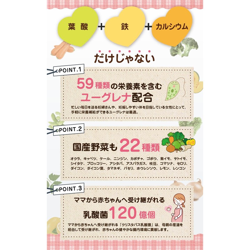 【医師監修】厚生労働省推奨 葉酸 480μg 妊婦 妊娠 妊活 サプリメント 鉄 カルシウム 国産野菜22種