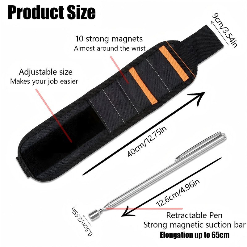 Magnetic Wristband for Holding Screws, Nails and Drill Bits for