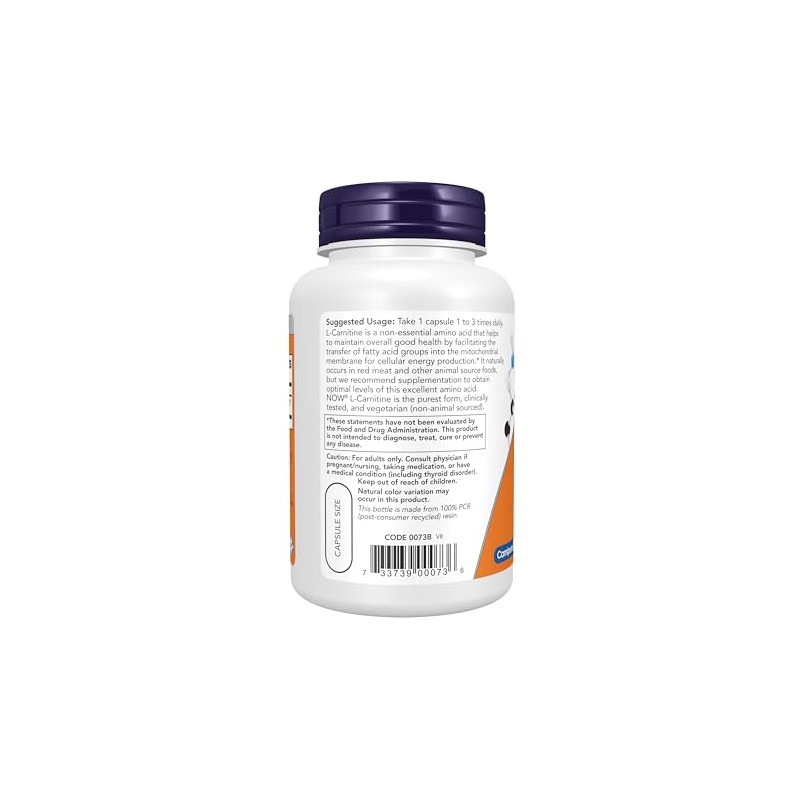 NOW L-Carnitine 500mg, 180 Veg Capsules