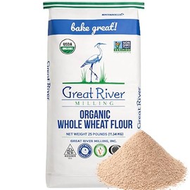 Great River Milling Organic Whole Wheat Flour | Unbleached & Unbromated | High Protein & Fiber | Non-GMO, Kosher | Perfect for Sourdough, Bread, Rolls, Bulk Baking, Cooking, & More | 25 Lb