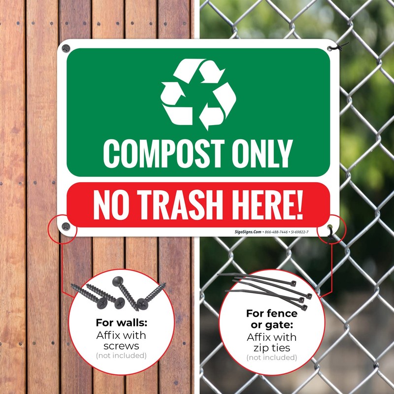 Compost Only No Trash Here Sign, 10x7 Inches, 55 mil