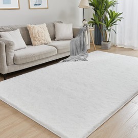 Puremy Fluffy White Rugs for Bedroom, 5x7 Plush Cream Area Rugs for Living Room, Non-Slip Shag Floor Carpet for Kids Room, Girls Room, Bedside, Playroom, Indoor Decor