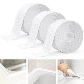 SENKEI Caulk Tape 3 Rolls 1.5in x 10.5ft White PVC Caulking Strip with Powerful Acrylic Self Adhesive for Stress-Free Waterproof Trim in Toilet, Tub, Shower, Kitchen, Sink & Walls