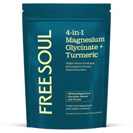 Magnesium Glycinate 4-in-1 Complex | 1283mg Bisglycinate, Citrate, Malate & 2000mg Turmeric & Black Pepper | 385mg Elemental High Absorption Magnesium Supplements | 90 Tablets | UK Made | Free Soul