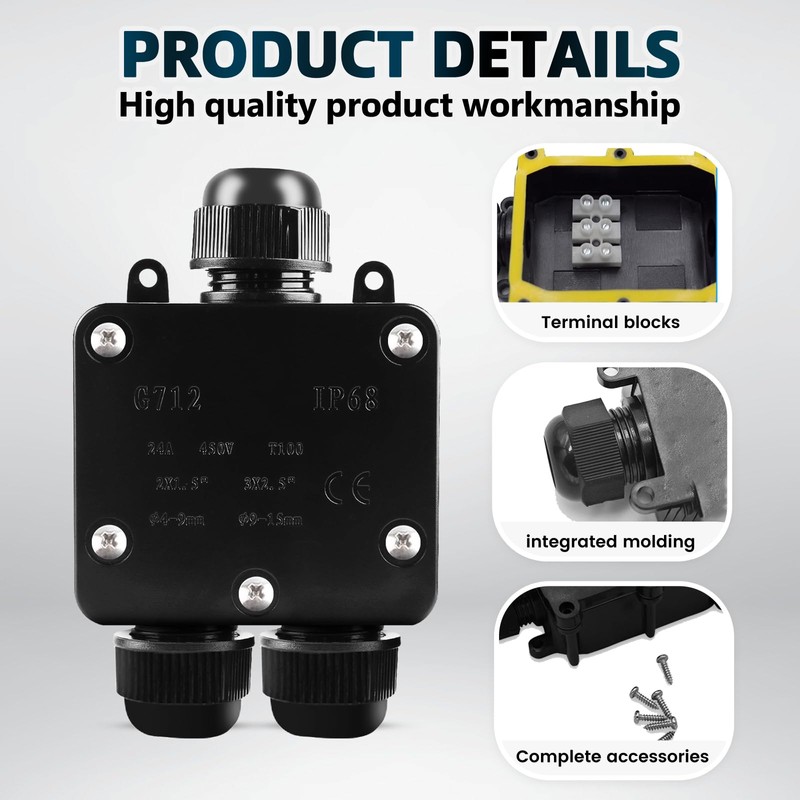Behogan 4 x Junction Box IP68: Waterproof Outdoor Cable Connector,