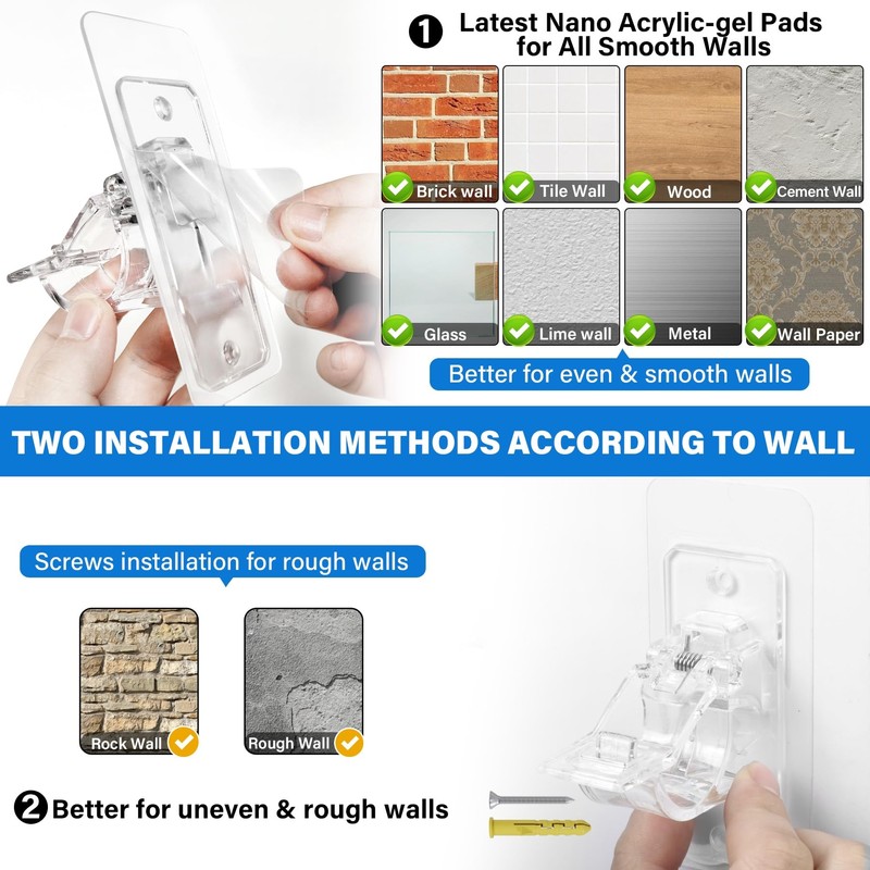 24-Pack No Drill Needed Curtain Rod Holders Brackets, Self Adhesive