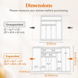 Lifewit Expandable Silverware Drawer Organizer, 22.4 x 16.7 x 2 inches, Adjustable Utensil Cutlery Tray for kitchen, Plastic Flatware Spoon Fork Knives Holder Storage Divider,1 Pack, White