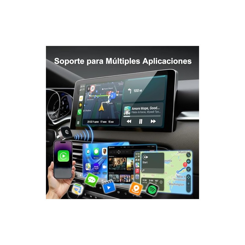 MUKEAO Adaptador Inalámbrico 2 en 1 para CarPlay y Android