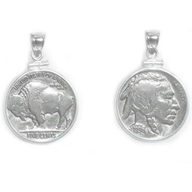Flintski Jewelry Buffalo Indian Head Nickel Sterling Silver Coin Edge Coin Pendant With Coin
