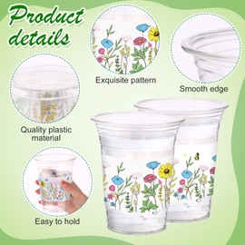Hushee 60 Pcs Floral Party Cups 16 oz Wildflowers Plastic Cups Flower Spring Summer Disposable Cups Floral Drinking Cups for Summer Spring Birthday Weeding Tea Party Supplies