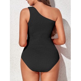 Summer Mae Maternity Swimsuit One Piece One Shoulder Ribbed Pregnancy Bathing Suit Black Large