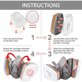 Reusable Respirators Half Facepiece Cover Chemical Respirator with Filters/Goggle Against Dust Organic Gas Vapors for Epoxy Resin Welding Woodworking Sanding