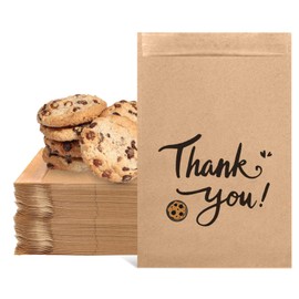 AUVOTTOKA 100 Pack Small Thank You Cookie Gifts Bags - 5 x 7.1 inch Kraft Paper, Food-Safe, Self-Adhesive Treat Bags for Cookies, Candy - Perfect for Parties, Weddings, Birthdays, Bulk and Mini Sizes