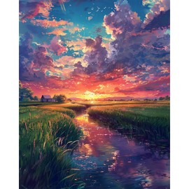 Yezavesu Paint by Numbers Kit for Adults Beginner, River Landscape Adult Paint by Number Kits on Canvas Without Frame, DIY Acrylic Sunset Glow Paint by Numbers for Home Wall Decor Gift 16x 20 Inch