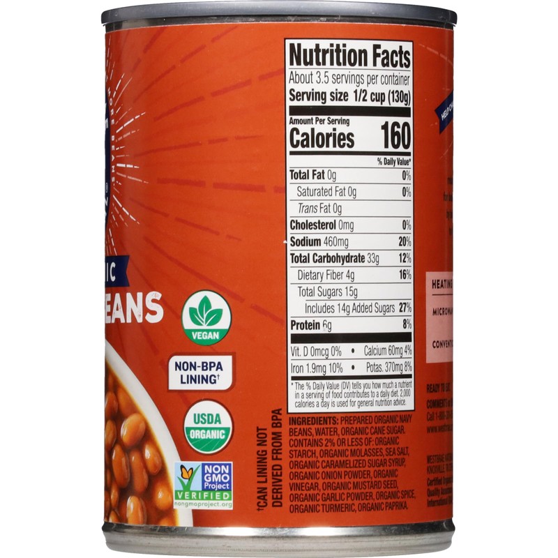 WESTBRAE 16 oz Natural Organic Baked Beans, Source of Plant
