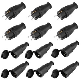 Schuko Plug and Schuko Coupling, Protective Contact Plug, Pack of 6 Protective Contact Set with Kink Protection, Can Be Used for 0.5-3 cm² Cable, IP44, 230 V, 16 A