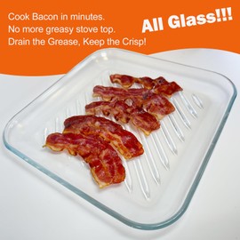 Microwave Bacon Cooker,Square Glass Mirowave Bacon Grill Tray 9.84inch