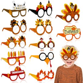 TURNMEON 12 Pack Thanksgiving Turkey Eyeglasses 12 Styles Thanksgiving Turkey Maple Leaf Eyewear Glasses Frame Thanksgiving Party Favors Decor Photo Prop Party Supplies Accessories, One Size Fits Most