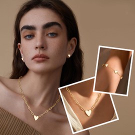 Kakonia Jewellery Set for Women 14K Gold Plated Heart Women's Jewellery Sets,Cute Heart Necklace Adjustable Heart Women's Bracelet Heart Earrings for Girl Gold Jewellery Set - Off White