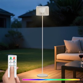 uuffoo LED Outdoor Floor Lamp Solar Outdoor Lamps for Patio Solar and USB Rechargeable Floor Lamp Cordless Warm White+RGB for Patio Balcony Garden (White)