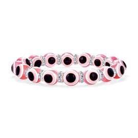 Turkish Translucent Rosy Pink Evil Eye Glass Bead Stretch Bracelet for Women Teens Rondelle Crystal Spacers for Protection and Good Luck