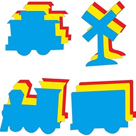 5.5” Train Large Creative Cut-Out Set, with Engine, Box Car, Caboose and Crossing Sign, 31 Cut-Outs per Design in a Pack for Classroom Décor, Train Theme and Craft Activities for Kids