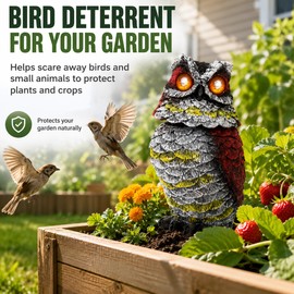 Solar Owl Bird Deterrent with Motion-Activated Sound & Flashing Eyes for Yards, Gardens, Farms & Orchards – Helps Protect Outdoor Areas