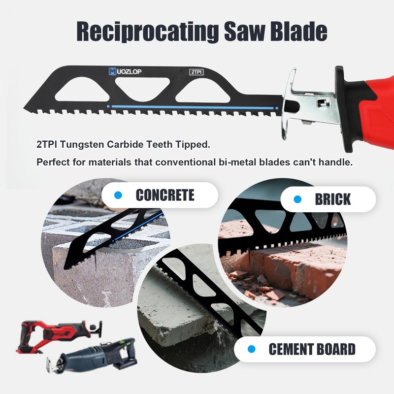 MUOZLOP 12 inch Masonry Reciprocating Saw Blades,2TPI Carbide Blade Strong