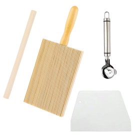 Gnocchi Board Set of 4 Gnocchi Wooden Board with 1 Stick Rolling Stick Pasta Board for Gnocchi Trapeze Dough Scraper Card for Baking Pastry Pizza Bread Dough