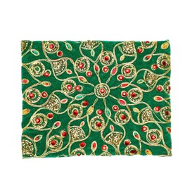 Decorative Mat Aasan Round Velvet Pooja Cloth Cloth with Sequence Work for Indian Traditional Multipurpose Pooja Festival New Year Decorations Item and Article Home Decor(Size :- 17")(Green)