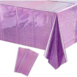 COSORO 2pcs Pink Holographic Tablecloth Party,137x274cm Large Plastic Holographic Foil Table Cover Metallic Iridescent Party Tablecloth for Outdoor Picnic,Birthday,Christmas Party Decorations