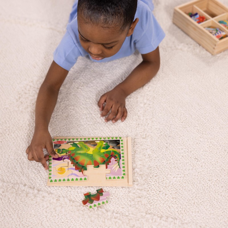 Melissa & Doug 4‑in‑1 Wooden Dinosaur Jigsaw Puzzle Set, 48