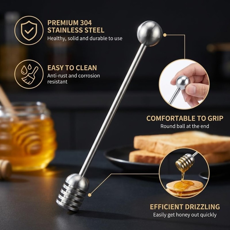 Honey Dipper Stainless Steel Honey Stirrer Spoon Anti-Rust Mixing Stick