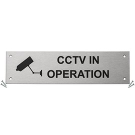 Fire Door Guru® CCTV in Operation Door Sign - 225 x 60mm Rectangular - Stainless Steel Safety Sign - Fixings Included