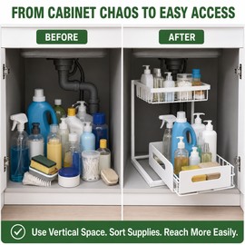 2-Tier Under Sink Organizer Pull-Out Sliding Drawer Rack, White