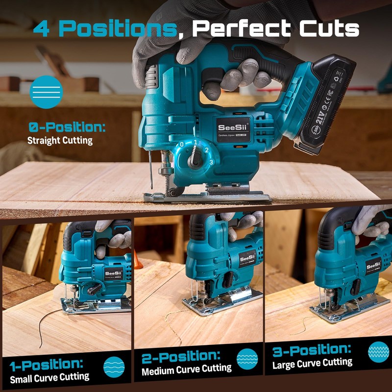 SEESII Cordless Jig Saw 21V, Electric Jigsaw Tool with 2×