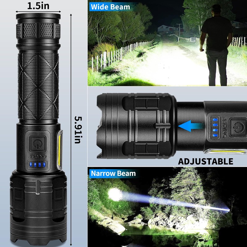 taoquwe Rechargeable LED Flashlights High Lumens, 99,000 Lumen Super Bright